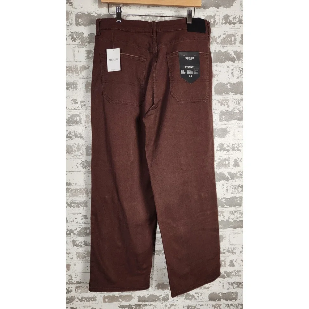Forever 21 Cargo Pants Denim Dark Cocoa Straight Leg Distressed High Rise Casual